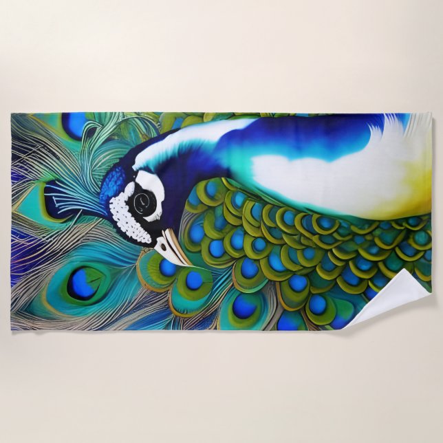 Serviette De Plage Peacock blanc bleu et vert Piebald (Devant)