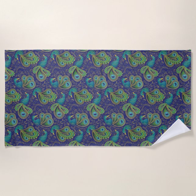 Serviette De Plage Peacock Paisley Pattern Blue (Devant)