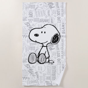Serviette De Plage PEANUTS   Snoopy on Black White Comics