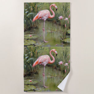 Serviette De Plage Peinture À L'Huile De Roseaux Et De Nappes D'Eau D