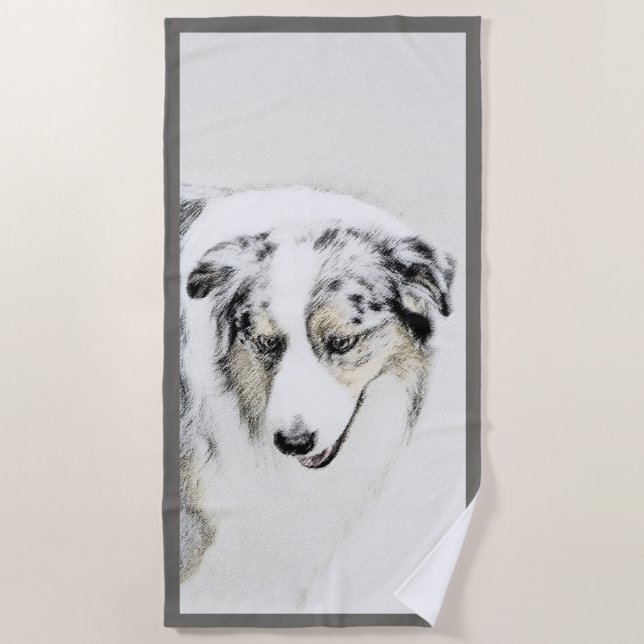 Serviette De Plage Peinture de berger australien - Art original de ch (Devant)