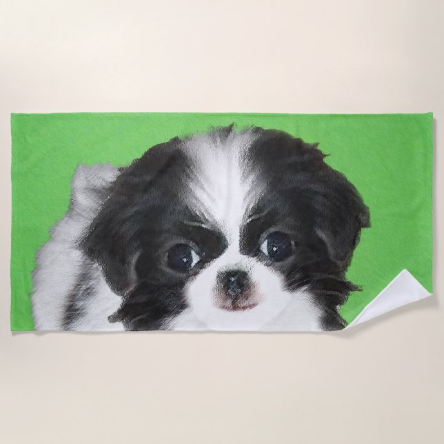 Serviette De Plage Peinture japonaise de chiot - Art original de chie (Devant)