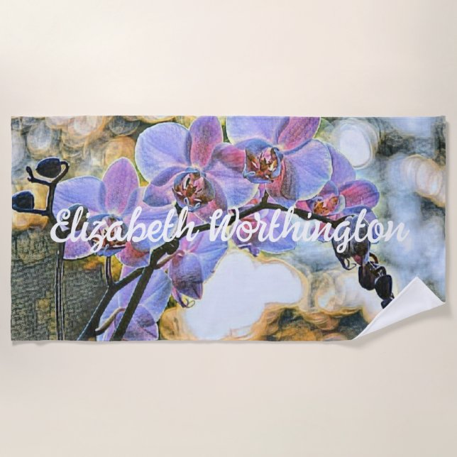 Serviette De Plage Peinture moderne d'une orchidée violette rose (Devant)