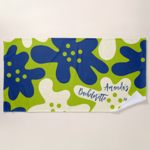 Serviette De Plage Peinture Personnalisée Fleurs Bleues et Vertes Ent