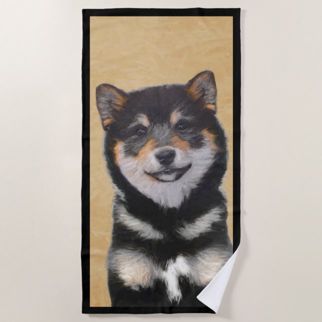 Serviette De Plage Peinture Shiba Inu (Noir et Tan) - Art Chien (Devant)