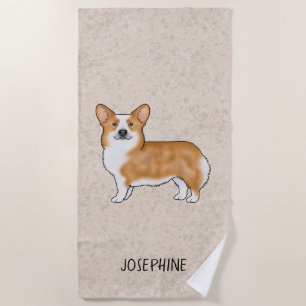 Serviette De Plage Pembroke Welsh Corgi Rouge Chien Mignon Avec Nom P