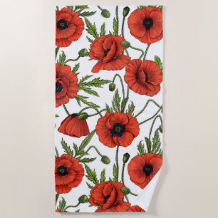 Serviette De Plage Pépites, rouge et vert sur blanc