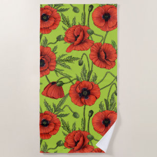 Serviette De Plage Pépites, rouge et vert sur le vert citron