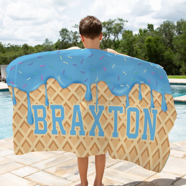 Serviette De Plage Perche de crème glacée bleue personnalisée (Créateur téléchargé)