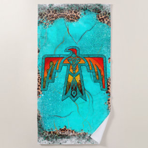 Serviette De Plage Père Noël Fe Thunderbird Marbre Turquoise Leopard
