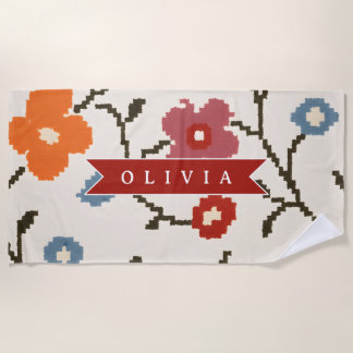 Serviette De Plage Personalized Folk Scandi Boho Vintage Floral