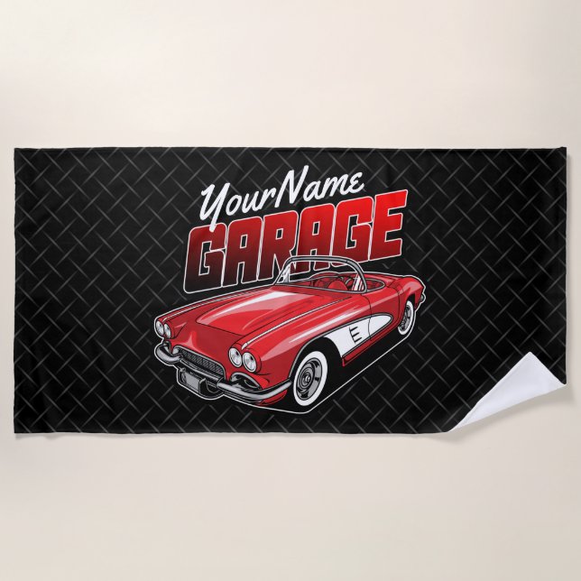 Serviette De Plage Personnalisé 1961 C1 Red Classic Sports Voiture Ga (Devant)