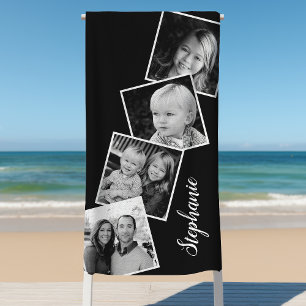 Serviette De Plage Personnalisé 4 Photo Collage bande film noir