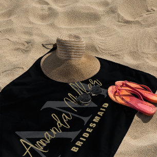 Serviette De Plage Personnalisé Avec Le Nom Black Gold Moderne Monogr
