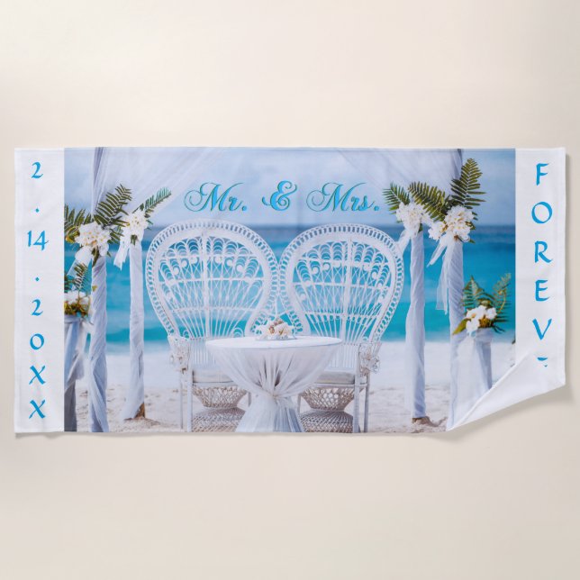 Serviette De Plage Personnalisé Mr & Mrs avec Dates Beach Towel (Devant)