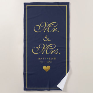 Serviette De Plage Personnalisé navy or amour Coeur monsieur et madam