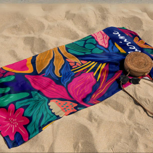 Serviette De Plage Personnalisé tropical lumineux coloré floral