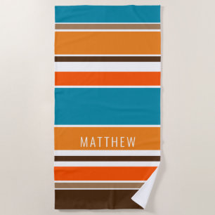 Serviette De Plage Personnalisé Turquoise Bleu ocre Jaune Orange Blan