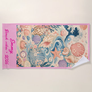 Serviette de plage personnalisée aux coquillages c
