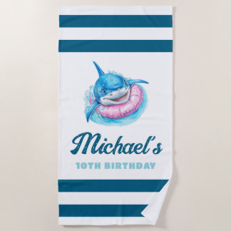 Serviette de plage personnalisée avec rayures bleu