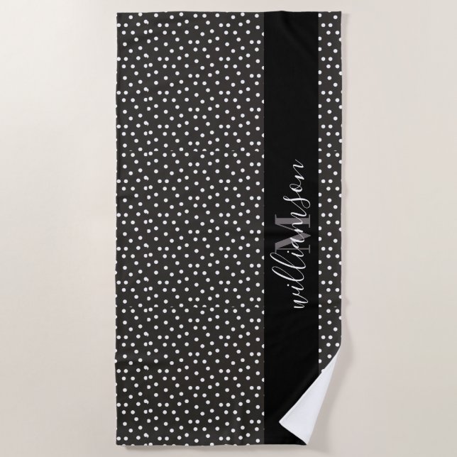 Serviette de plage personnalisée B&W Polka Dot Bea (Devant)