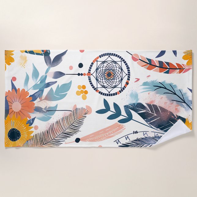 Serviette de plage personnalisée Boho Bloom (Devant)