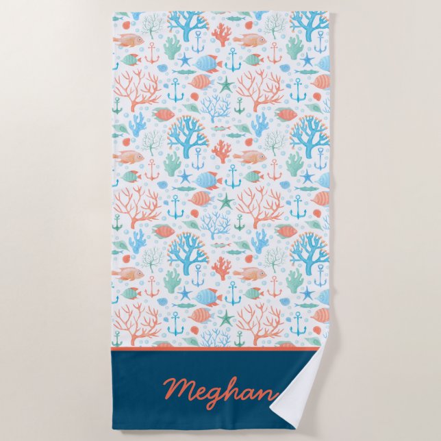 Serviette de plage personnalisée en corail (Devant)