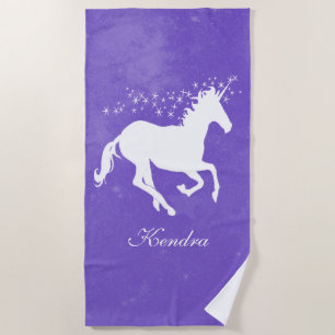Serviette de plage personnalisée en licorne violet