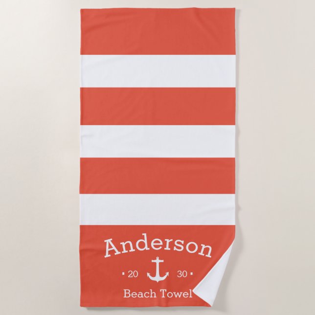 Serviette de plage personnalisée - Nautique orange (Devant)