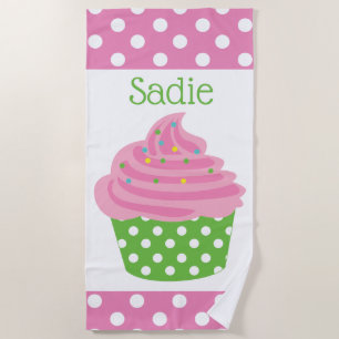Serviette de plage personnalisée Polka Dot Cupcake