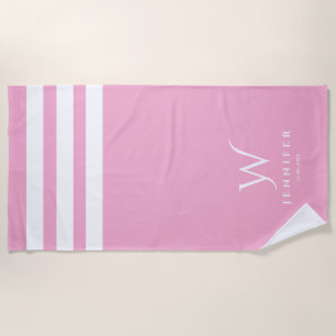 Serviette de plage personnalisée rayures roses