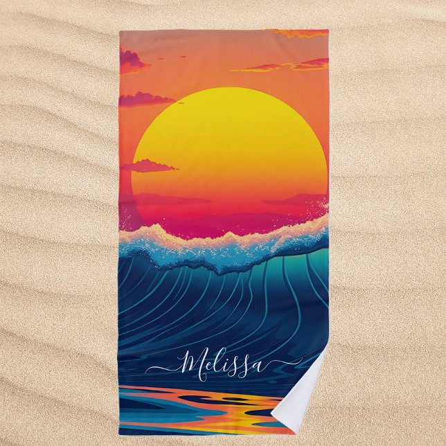 Serviette de plage personnalisée Sunset Wave - (Custom Sunset Wave Beach Towel)