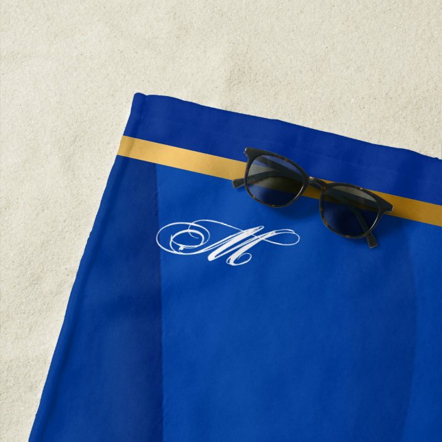 Serviette De Plage Personnaliser de vague d'or bleu doux de luxe (En situation)