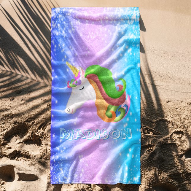 Serviette De Plage Personnalisez la Parties scintillant Unicorne colo (Créateur téléchargé)