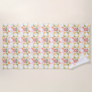 Serviette De Plage Petite fleur rouge bloc de patchwork