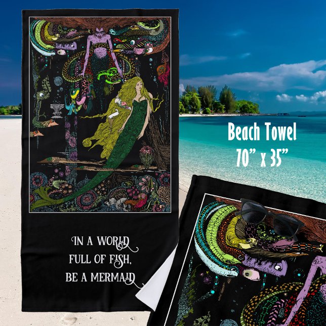 Serviette De Plage Petite Mermaid de mer Sorcière colorée (Little Mermaid and Sea Witch colorful beach towel.  In a world of fish, be a mermaid.)
