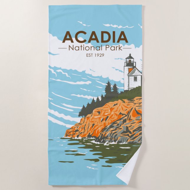 Serviette De Plage Phare du port de Bar Park National Acadia (Devant)