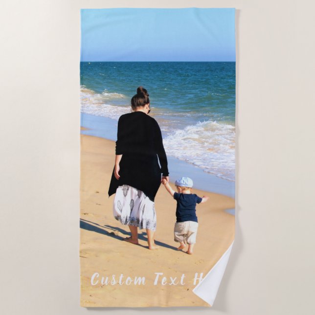 Serviette de plage photo personnalisée avec texte  (Devant)