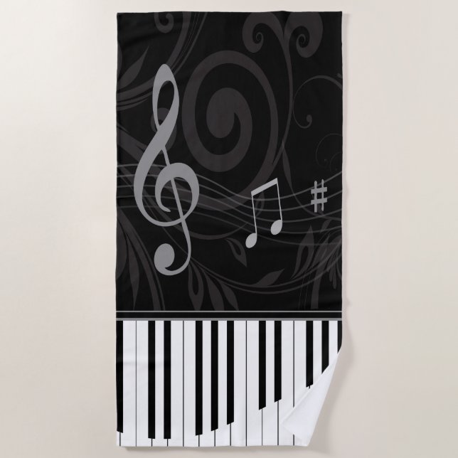 Serviette De Plage Piano lunatique et notes musicales (Devant)