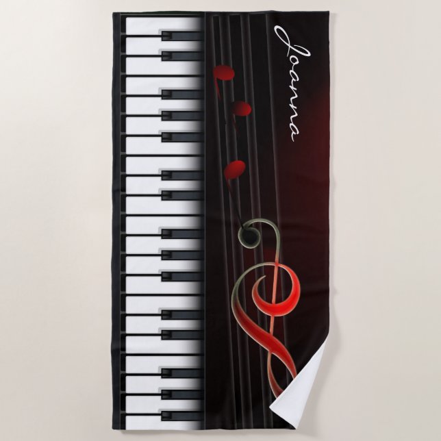 Serviette De Plage Piano Noir Avec Clavier Blanc (Devant)
