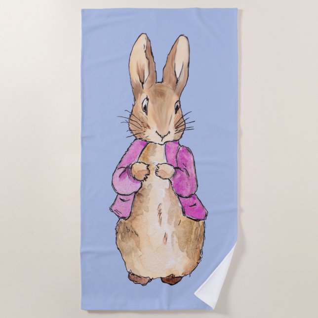 Serviette De Plage Pierre le lapin avec un arrière - plan bleu (Devant)