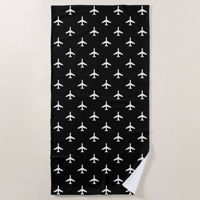 Serviette De Plage Pilote moderne noir et blanc d'avions (Devant)