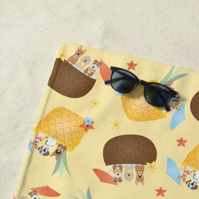 Serviette De Plage Pina Colada Pineappy Chiens de noix de coco Motif (En situation)