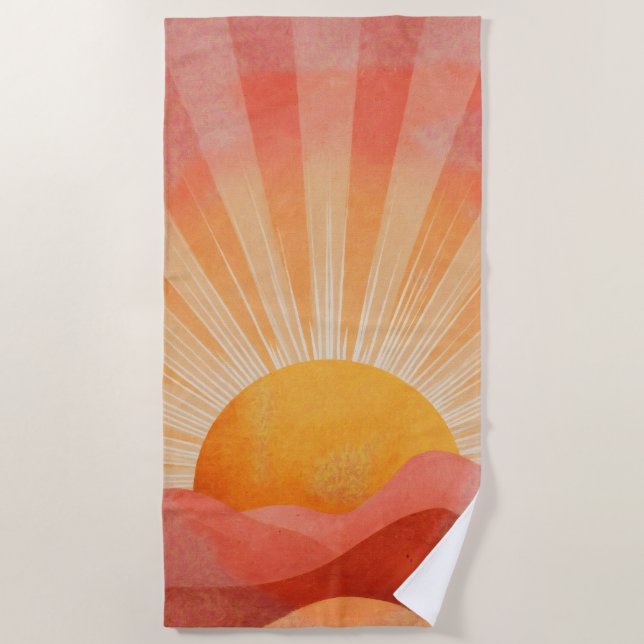 Serviette De Plage Pink and Orange Boho Sunrise (Devant)