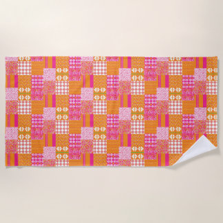 Serviette De Plage Pink and orange floral patchwork Beach Towel