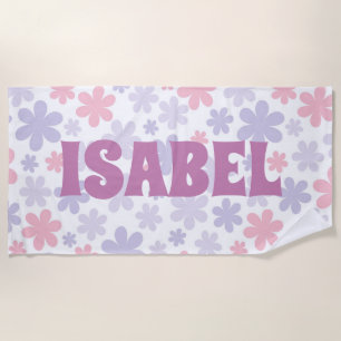 Serviette De Plage Pink and Purple Super Floral Nom personnalisé