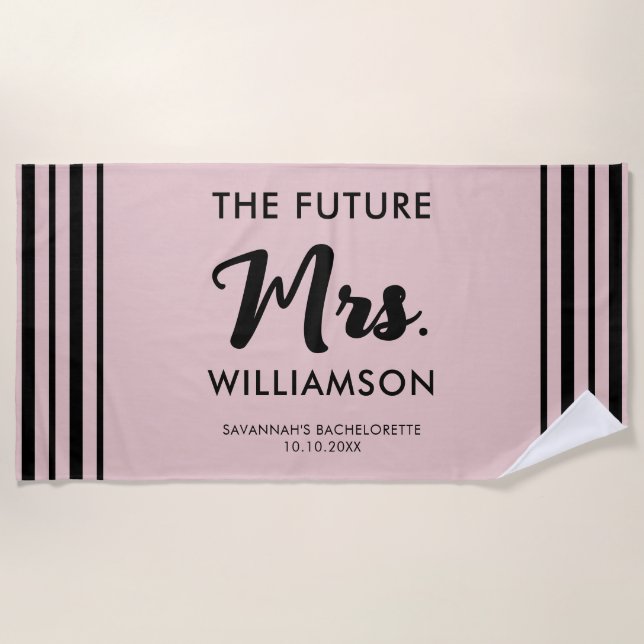 Serviette De Plage Pink Black Future Mme Nom Bachelorette Party (Devant)