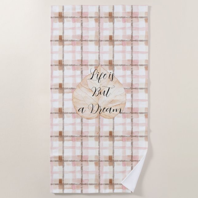 Serviette De Plage Pink Brown White Plaid Stripes Leaf (Devant)