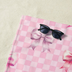 Serviette De Plage Pink Coquette Bow Checboard