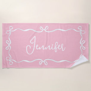 Serviette De Plage Pink Coquette Bows Beach Towne, Nom Personnalisé